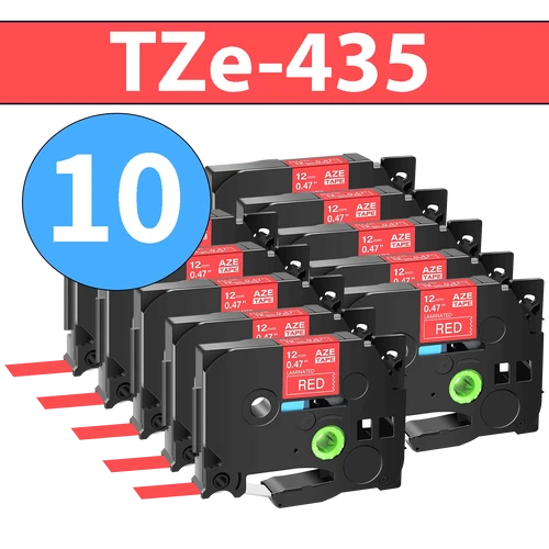 מארז 10 סרטי מדבקה TZe-435 תואמים פרימיום לבן על אדום 12 מ״מ