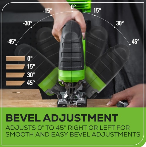 מסור אנכי GREENWORKS 24V Brushless דגם 99576-2 משלב מנוע מתקדם ושלושה מצבי תנועה לביצועים מקצועיים