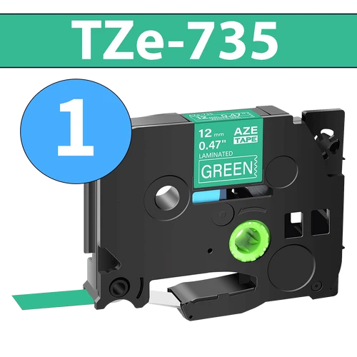סרט מדבקה TZe-735 תואם פרימיום לבן על ירוק 12 מ״מ