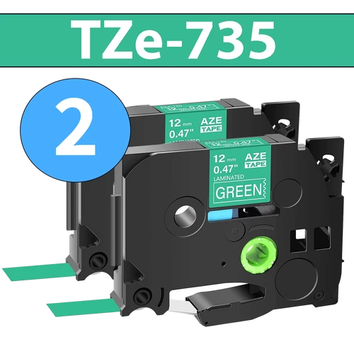 מארז 2 סרטי מדבקה TZe-735 תואמים פרימיום לבן על ירוק 12 מ״מ