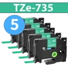 מארז 5 סרטי מדבקה TZe-735 תואמים פרימיום לבן על ירוק 12 מ״מ