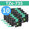 מארז 10 סרטי מדבקה TZe-735 תואמים פרימיום לבן על ירוק 12 מ״מ
