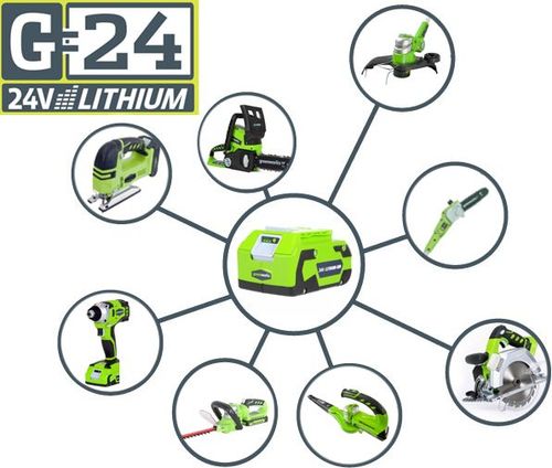 מסור גבהים GREENWORKS 24V דגם 99502-7 משלב מוט 2.62 מטר ומערכות בטיחות מתקדמות לגיזום מקצועי בגובה