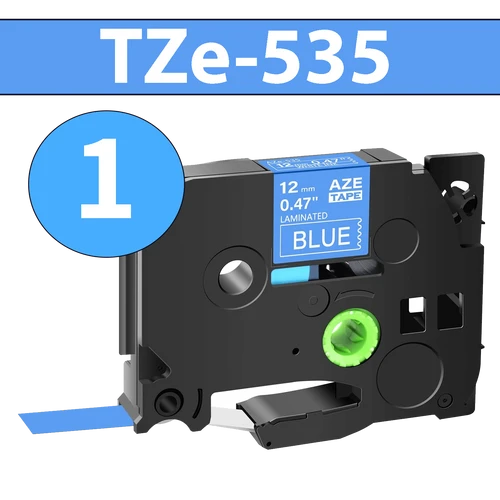 סרט מדבקה TZe-535 תואם פרימיום לבן על כחול 12 מ״מ
