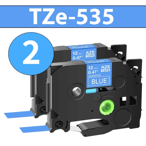 מארז 2 סרטי מדבקה TZe-535 תואמים פרימיום לבן על כחול 12 מ״מ