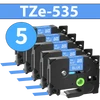 מארז 5 סרטי מדבקה TZe-535 תואמים פרימיום לבן על כחול 12 מ״מ