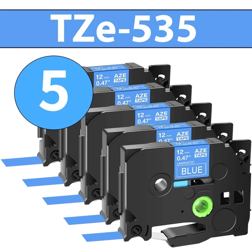 מארז 5 סרטי מדבקה TZe-535 תואמים פרימיום לבן על כחול 12 מ״מ