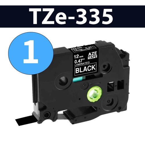 סרט מדבקה TZe-335 תואם פרימיום לבן על שחור 12 מ״מ