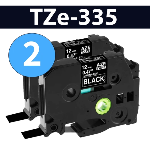 מארז 2 סרטי מדבקה TZe-335 תואמים פרימיום לבן על שחור 12 מ״מ