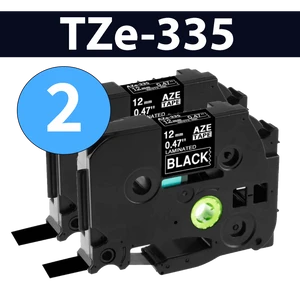 מארז 2 סרטי מדבקה TZe-335 תואמים פרימיום לבן על שחור 12 מ״מ
