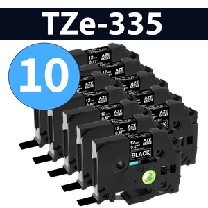 מארז 10 סרטי מדבקה TZe-335 תואמים פרימיום לבן על שחור 12 מ״מ