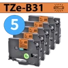 מארז 5 סרטי מדבקה TZe-B31 תואמים פרימיום שחור על כתום זוהר 12 מ״מ (לארונות חשמל, תקשורת ומקומות חשוכים)