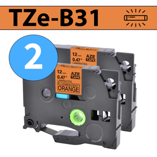 מארז 2 סרטי מדבקה TZe-B31 תואמים פרימיום שחור על כתום זוהר 12 מ״מ (לארונות חשמל, תקשורת ומקומות חשוכים)