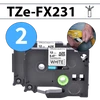 מארז 2 סרטי מדבקה TZe-FX231 תואמים פרימיום שחור על לבן 12 מ״מ (גמיש לחיווט - מתאים לכבלי תקשורת, חשמל, ועוד)