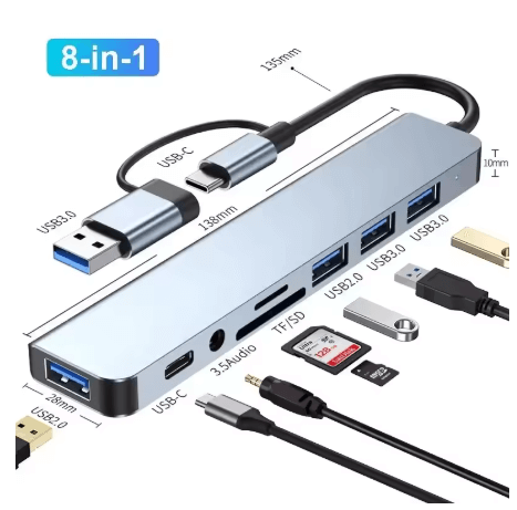 מפצל USB3.0 וקורא כרטיסים MICRO SD/SD עם חיבורי TYPE C דגם HenryLink
