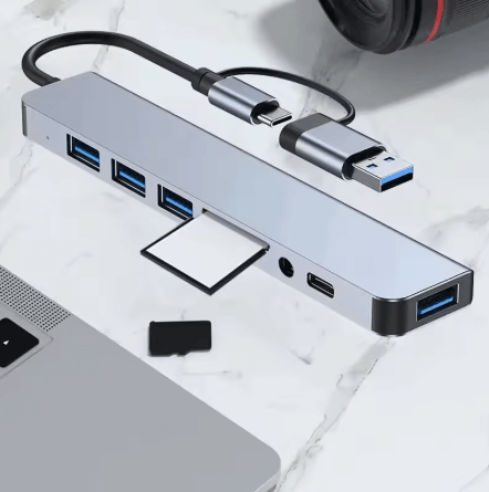 מפצל USB3.0 וקורא כרטיסים MICRO SD/SD עם חיבורי TYPE C דגם HenryLink