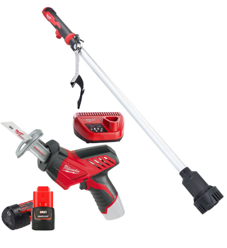 משאבת מים + מסור חרב 12V כולל 2 סוללות 2AH מבית MILWAUKEE