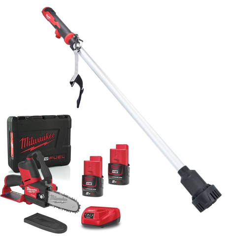 משאבת מים + מסור שרשרת 12V כולל 2 סוללות 2AH מבית MILWAUKEE