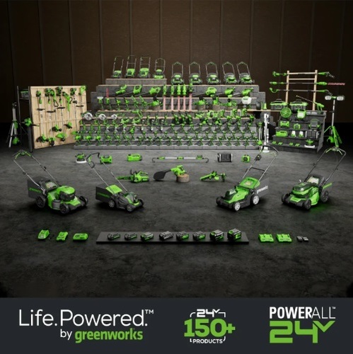 מטען מהיר כפול GREENWORKS 24V דגם 99594 משלב שני תאי טעינה מקבילים ומערכות הגנה מתקדמות לטעינה מקצועית יעילה