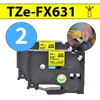 מארז 2 סרטי מדבקה TZe-FX631 תואמים פרימיום שחור על צהוב 12 מ״מ (גמיש לחיווט - מתאים לכבלי תקשורת, חשמל, ועוד)