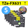 מארז 5 סרטי מדבקה TZe-FX631 תואמים פרימיום שחור על צהוב 12 מ״מ (גמיש לחיווט - מתאים לכבלי תקשורת, חשמל, ועוד)