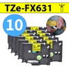 מארז 10 סרטי מדבקה TZe-FX631 תואמים פרימיום שחור על צהוב 12 מ״מ (גמיש לחיווט - מתאים לכבלי תקשורת, חשמל, ועוד)