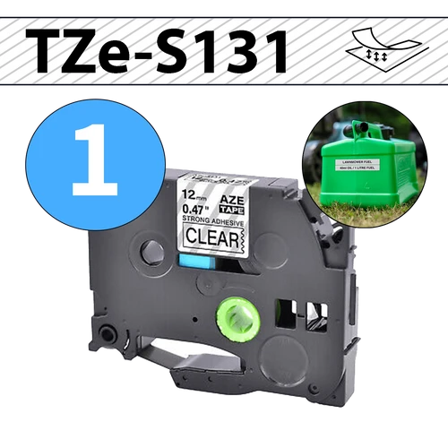 סרט מדבקה TZe-S131 תואם פרימיום שחור על שקוף 12 מ״מ (דבק מחוזק במיוחד - למשטחים מחוספסים ולא ישרים)