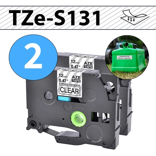 מארז 2 סרטי מדבקה TZe-S131 תואמים פרימיום שחור על שקוף 12 מ״מ (דבק מחוזק במיוחד - למשטחים מחוספסים ולא ישרים)