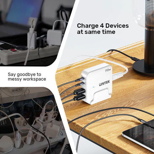 מטען 70W כולל 2 חיבורים לUSB-C ו2 חיבורים USB Unitek P1228A