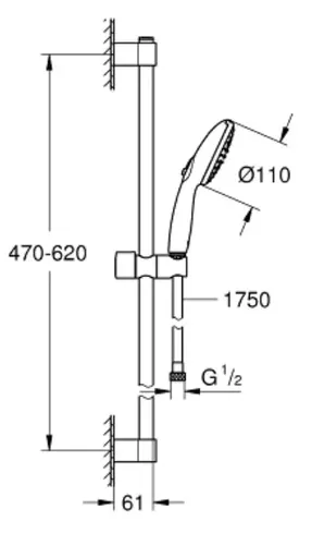 גימור כרום מבריק, מוט מתכוונן 2759830E, אורך 47-62 ס