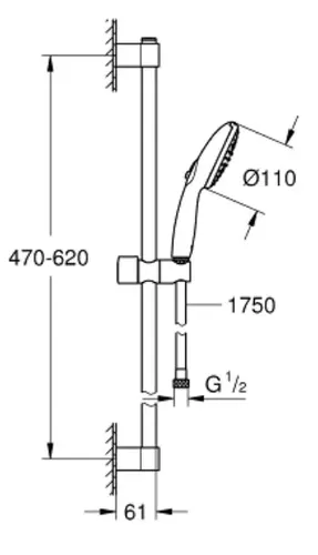 מוט רחצה גרואה דגם 2759830E Tempesta מתכוונן 47-62 ס