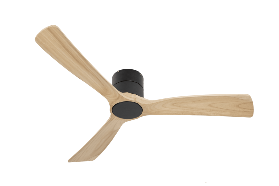 מאוורר  "FANATIC" צמוד תקרה DC 35W - גימור שחור - כנפיים עץ טבעי 