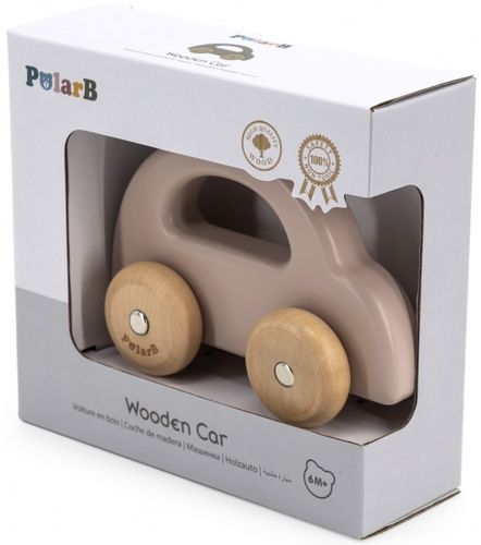 מכונית עם גלגלים מסתובבים מעץ מלא - טבעי  PolarB