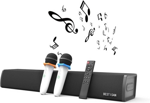 Karaoke Bestisan Soundbar  עם 2 מיקרופונים אלחוטיים למבוגרים וילדים.