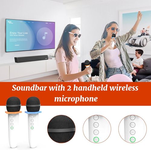 Karaoke Bestisan Soundbar  עם 2 מיקרופונים אלחוטיים למבוגרים וילדים.