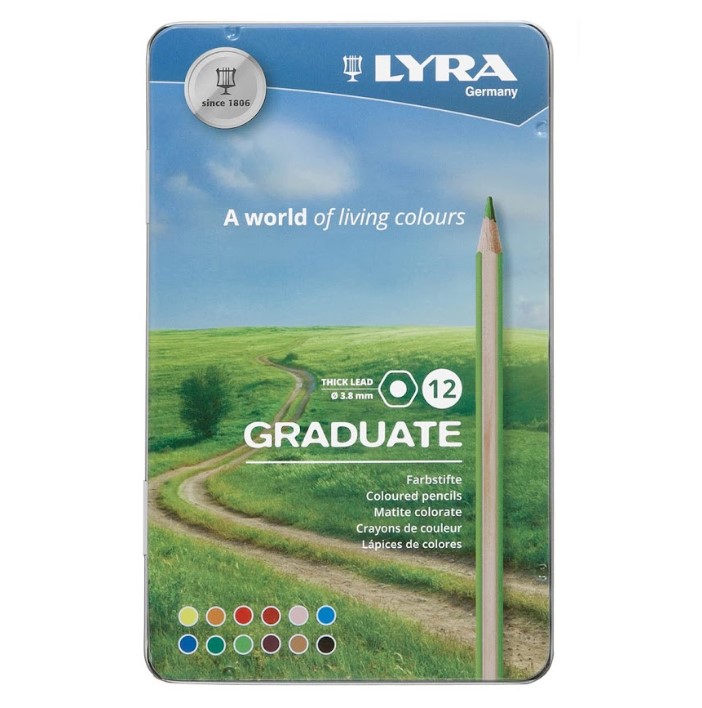 עפרונות צבעוניים גראדיואט 12 בקופסת פח LYRA