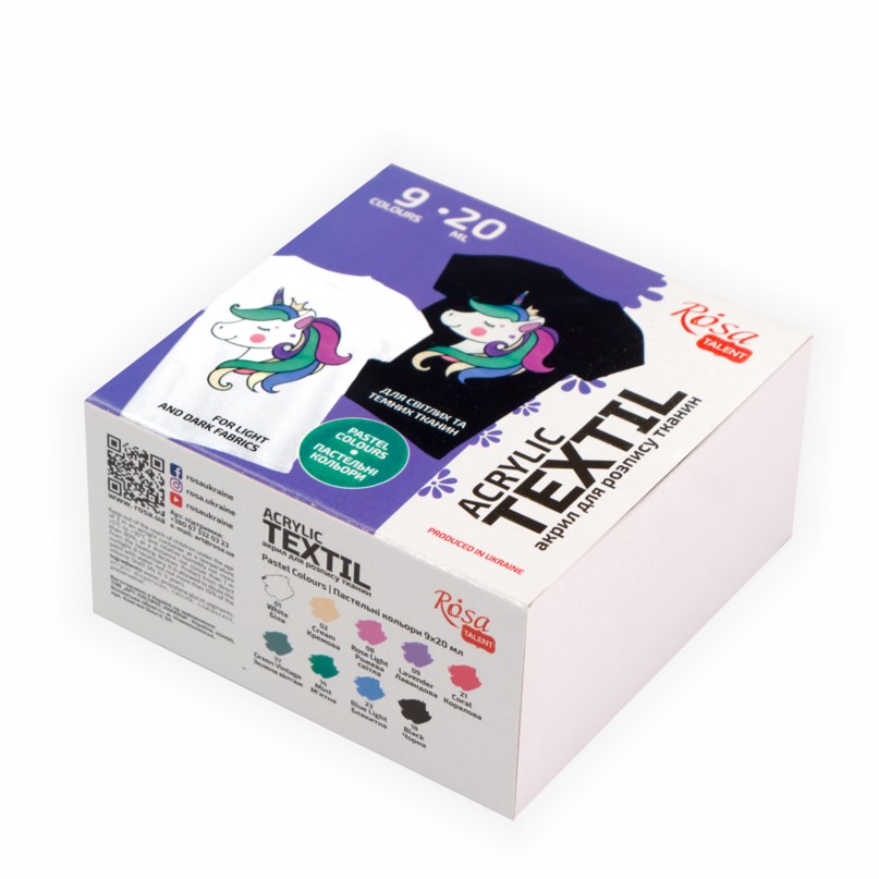 סט 9 צבעי בד ROSA TALENT ACRYLIC TEXTILE (גווני פסטל)