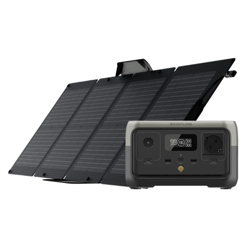 קיט סולארי ECOFLOW - תחנת כח RIVER2  LIFEPO4 קיבולת 0.256Kwh -הספק 0.3-06KW טעינה מהירה פאנל סולארי מתקפל 110W
