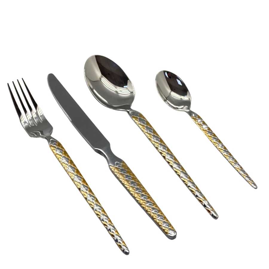 סט 24 חלקים סכו"ם נירוסטה ידית מוזהבת - YZ24-106