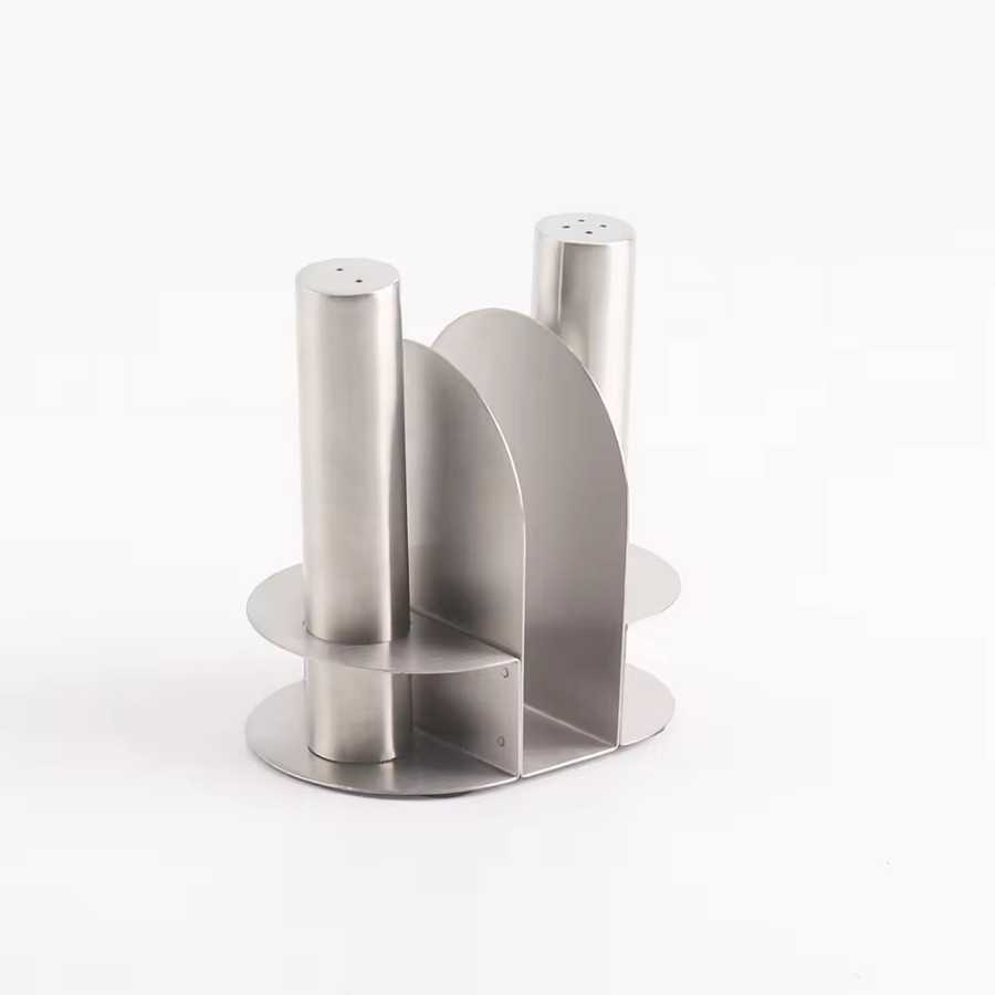 סט מלח פלפל עם מחזיק מפיות שולחן נירוסטה - YZ24-138