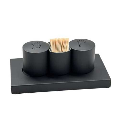 סט מלח פלפל וקיסמי שיניים שחור - YZ24-140