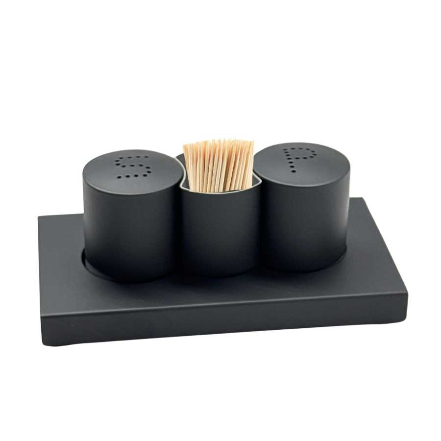 סט מלח פלפל וקיסמי שיניים שחור - YZ24-140