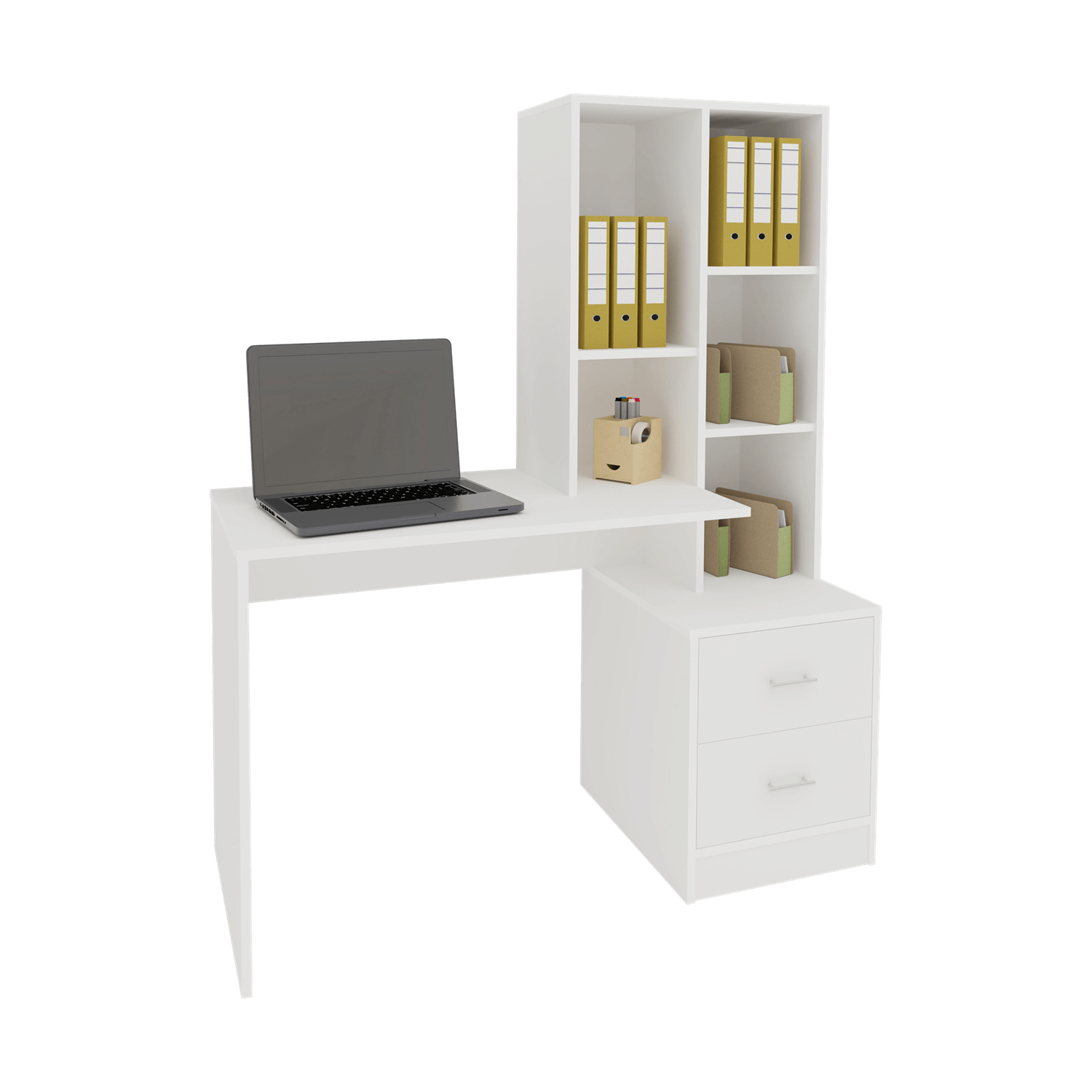 עמדת עבודה שולחן כתיבה עם 2 מגירות וספריה ברוחב 117 ס"מ דגם זאוס מבית Tudo Design