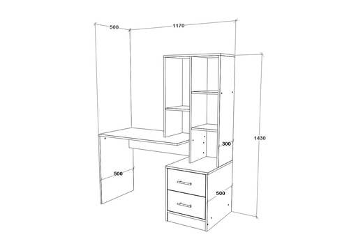 עמדת עבודה שולחן כתיבה עם 2 מגירות וספריה ברוחב 117 ס