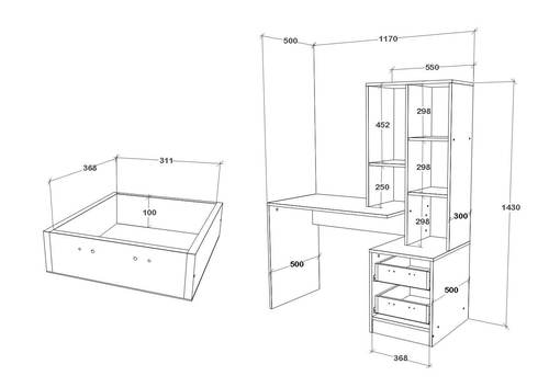 עמדת עבודה שולחן כתיבה עם 2 מגירות וספריה ברוחב 117 ס
