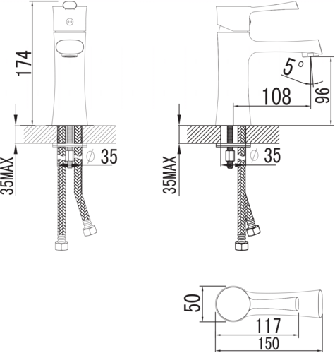 ברז בעמידה לכיור רחצה | פיה קצרה קבועה | שחור | 44802 | סדרת יערה | מדגל MADGAL