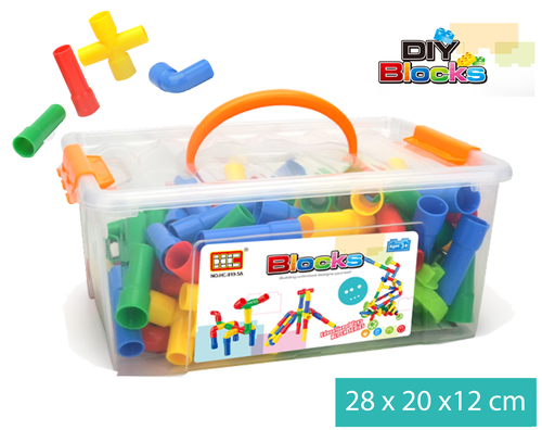 סט הרכבה צינורות וגלגלים בקופסה מכילה 112 חלקים- משחקי הרכבה - התפתחות הילד - לגן ולבית / מבית HC 