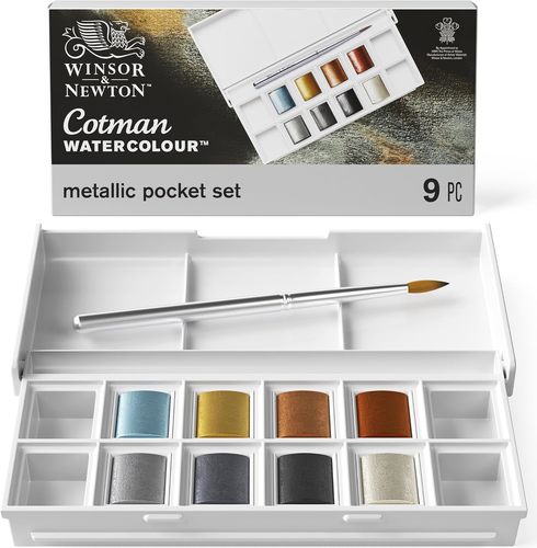 סט 8 צבעי מים בגוונים מתכתיים   Cotman Watercolour Metallic Pocket set