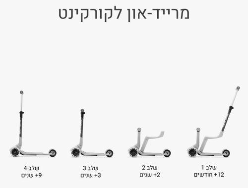 Xtend מיני רייד 4 ב 1 בימבה דחיפה מגיל שנה עד קורקינט מתקפל לגיל 9 - אפור/לבן