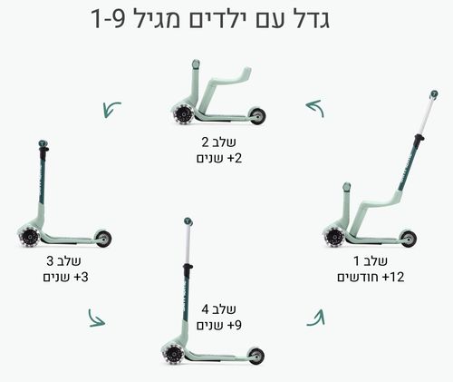 Xtend מיני רייד 4 ב 1 בימבה דחיפה מגיל שנה עד קורקינט מתקפל לגיל 9 - ירוק